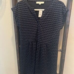 LOFT Navy and White Scallop Dress